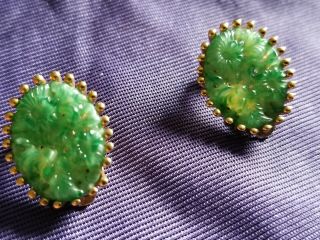 , Vintage Jomaz Peking Glass Faux Jade C/o Earrings