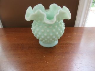 Vintage Fenton Hobnail Seafoam Green 4 3/4 " Ruffled Vase
