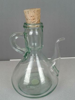 Vintage Hand Blown Green Glass Cruet Pitcher Made In Spain Of Recycled Glass