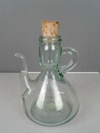 Vintage hand blown green glass cruet pitcher made in Spain of recycled glass 5