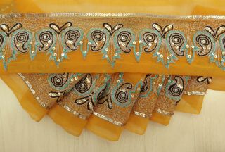 Vintage saree Border Indian Yellow Sari Embroidered Sewing Wrap 1YD Trim 5