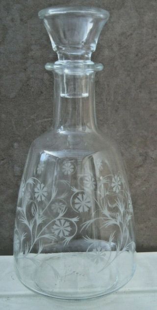 Vintage 9 " France Etched Glass Decanter And Stopper.