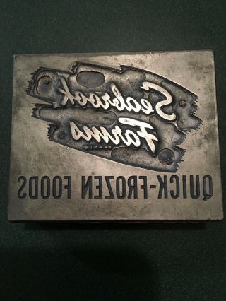 Seabrook Farms Quick - Frozen Foods - Vintage Metal On Wood Block Printing Plate
