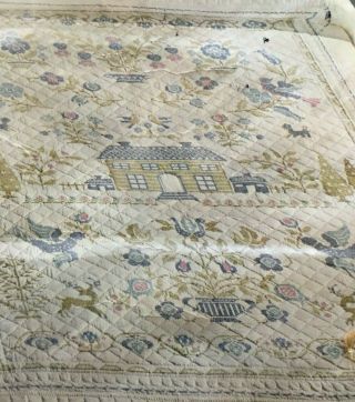 Vtg Paragon American Sampler Stamped Quilt Top King Size Cross Stitch Percale