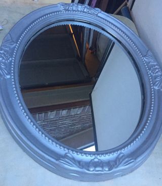 Large 30” Wall Glass Mirror Vintage Antique Hanging Silver Oval Framed Mirror