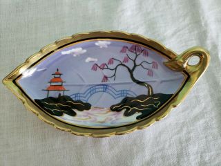 Vintage Noritake Japan Hand Painted Leaf Candy Dish Gold Accent