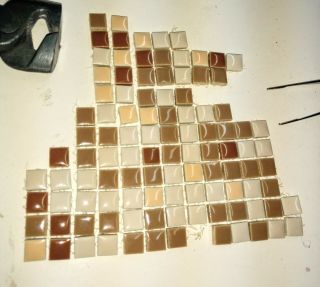 100,  Vintage 3/8 " Ceramic Mosaic Tiles Midcentury Tiles Imported Japan Brown Tan