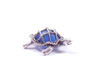 Vintage Charm Tortoise Blue Gem Set 925 Sterling Silver 2.  4g