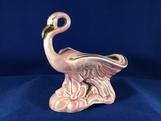 Vintage Usa Pottery Pink Flamingo Planter W Gold Trim In Style Of Hull Or Mccoy