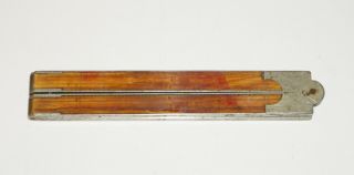 Rare Vintage Folding Pocket Ruler - Silver With Wood Inlay