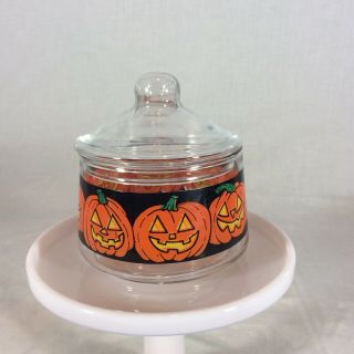 Vintage Indiana Glass Orange Pumpkin Halloween Candy Jar Hazel Atlas