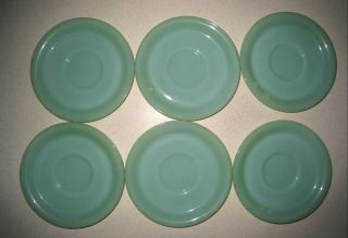 6 Vintage Fire King Oven Ware Jadeite Green Coffee Cup Saucers