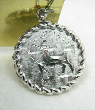 Vintage Sterling Diamond Cut " Sagittarius " Zodiac Sign Pendant Bracelet Charm