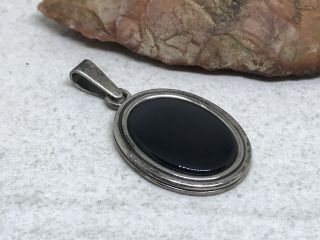 Vintage N.  E.  From Denmark Sterling Silver Black Onyx Oval Pendant