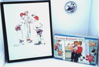 Vintage Norman Rockwell Lithograph Print In Customized Frame Ornament And Puzzle