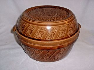 Vintage Brown Stoneware 2 Qt Covered Casserole Bean Pot Usa Possibly Mccoy