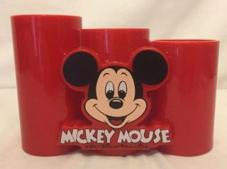 Vintage Retro Walt Disney Souvenir Micky Mouse Red Pencil Holder Desk Cady