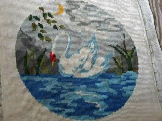 Vintage - Handmade - Swan - Tapestry - Needlepoint