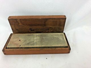 Vintage Indian Mountain Whetstone Sharpening Stone 6 Inch Wooden Dovetail Box