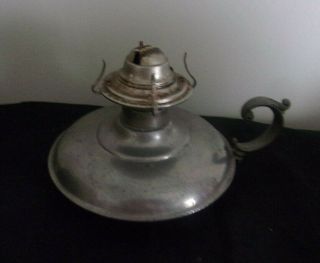 Vintage Pewter Oil Lamp 4 " Tall X 5 5/8 " Diameter With Finger Holder Piece