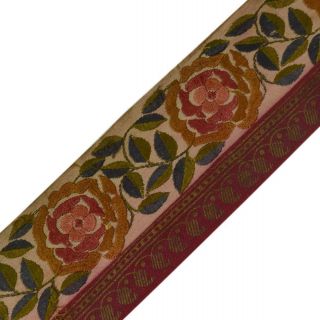 Vintage Sari Border Indian Craft Trim Embroidered Floral Cotton Lace Ribbon