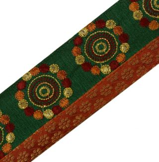 Vintage Sari Border Indian Craft Trim Embroidered Patch Ribbon Lace Green Rust