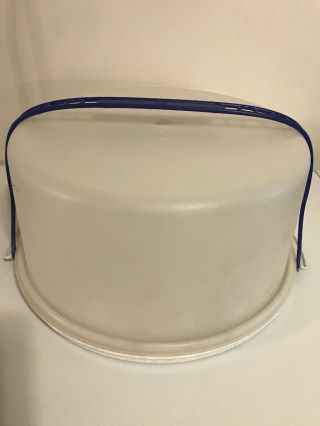 Vintage 14 " Round Tupperware Cake Carrier Taker With Blue Handle