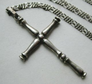 Fine Vintage Mexican Sterling Silver Cross Necklace Pendant & Chain