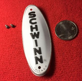 Vintage Schwinn Bicycle Collegiate Front Frame Replacement Emblem With 2 Screws 6