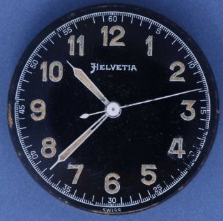 Helvetia 820b 40s Vintage 11.  5l 17j Movement Military Radium Dial Parts/repairs