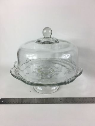 Vintage Pressed Glass Pedestal Cake Stand With Dome Cover