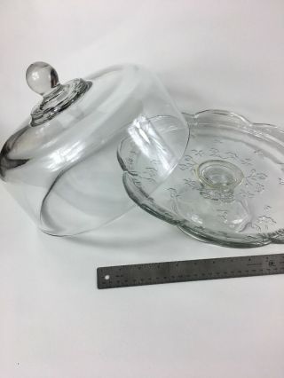 VINTAGE PRESSED GLASS PEDESTAL CAKE STAND WITH DOME COVER 4
