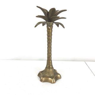 Vtg Solid Brass Palm Tree Candle Stick Holder Made In India Decor Heavy