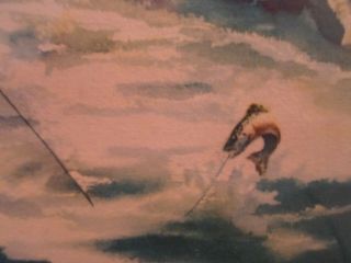ANTIQUE VINTAGE 1950 ' S OLD PRINT MAN FLY FISHING IN TROUT STREAM AS FOUND IN FRA 4