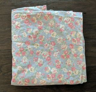 Vtg Ralph Lauren King Flat Blue Floral Cottage Sheet Issues For Craft Fabric Use