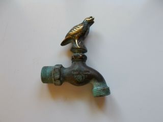 Vintage Flora And Fauna Brass Water Spigot Faucet With Quail Handle