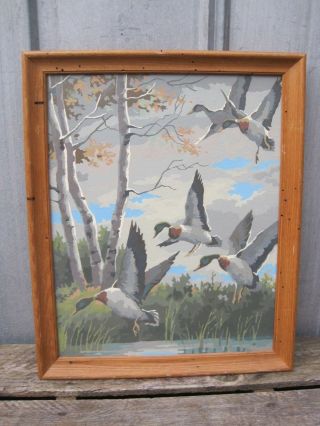 Large Vintage Paint By Number Painting - Ducks Landing On The Water B9005