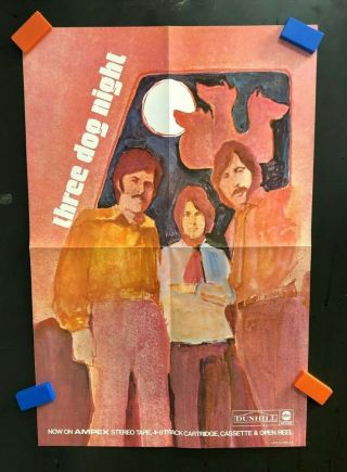 Vintage 16 X 24 Three Dog Night Poster,  Ampex Stereo Tapes Edition,  Rare