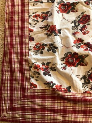 Vintage Retired Williams Sonoma Barn Red Checked Flower Centered Table Cloth