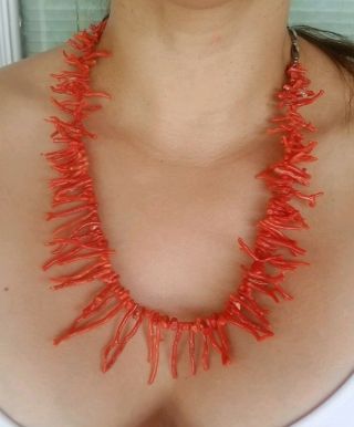 Vintage Natural Red Coral Branch Graduated Necklace Sterling Silver 23 " Long