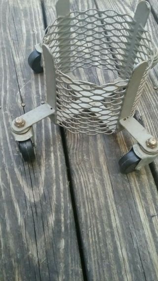 Vintage Mid Century Metal Mesh Industrial Plant Stand Caddy Atomic 3