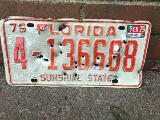 Vintage 1975 Florida Sunshine State License Plate,  Bullet Holes Folk Art Estate