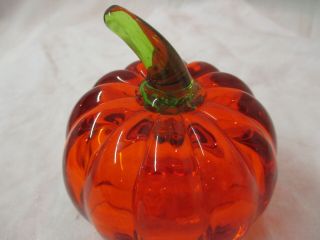 Vintage hand blown Art Glass orange Pumpkin Paperweight 2
