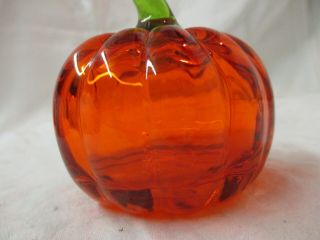 Vintage hand blown Art Glass orange Pumpkin Paperweight 3