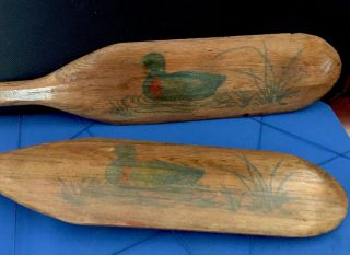 36” Wooden Canoe Oars Paddles - Vintage Wood Set 2 - Painted Ducks 2