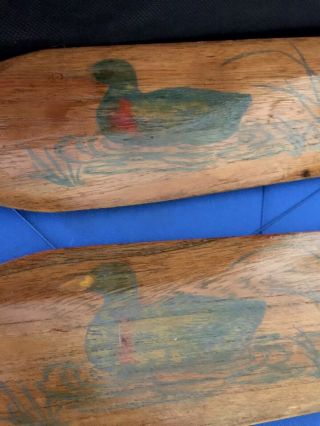 36” Wooden Canoe Oars Paddles - Vintage Wood Set 2 - Painted Ducks 4