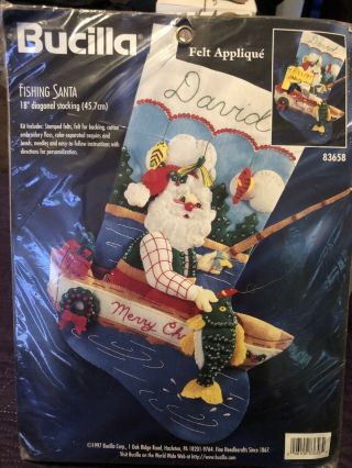 Bucilla Vintage Fishing Santa Felt Christmas Stocking Kit - 83658