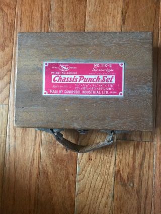 Old Vintage Shark Chassis Punch Set 110 - E Made By Sanki Tool In Wood Box