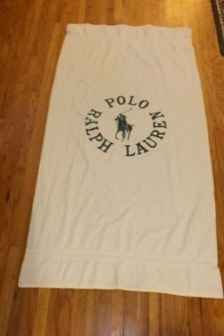 Vintage Ralph Lauren Polo Bath Beach Towel Big Pony White Blue