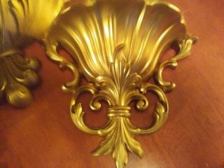 3 Vintage Gold Wall Pocket Planters Hollywood Regency Ornate Syroco Homco Dart L 5